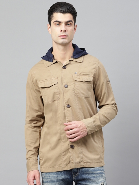 

Louis Philippe Jeans Men Beige HEIQ Viroblock Solid Hooded Tailored Jacket