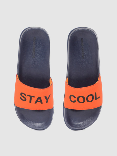 

Kook N Keech Men Orange & Navy Blue Printed Sliders