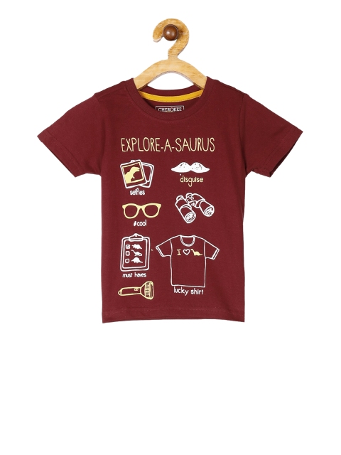 

Cherokee Boys Maroon Printed Round Neck T-shirt