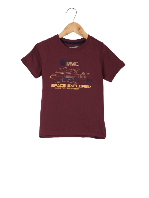 

Cherokee Boys Burgundy & Yellow Printed Round Neck T-shirt