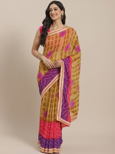 

KALINI Yellow & Pink Bandhani Print Saree