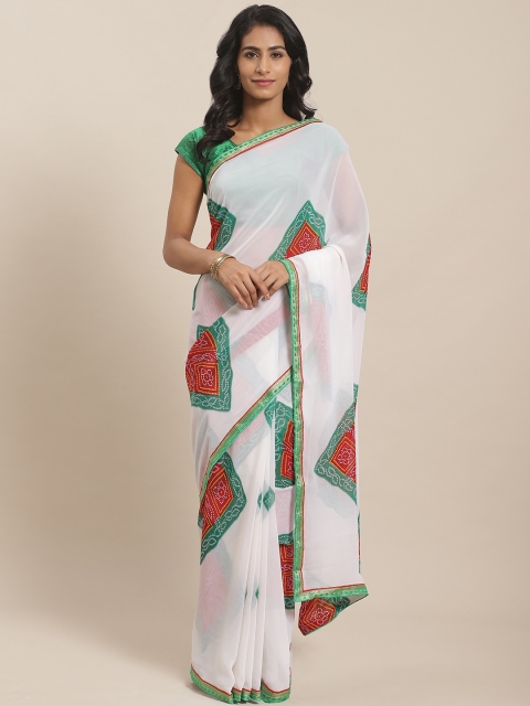 

KALINI White & Red Bandhani Printed Saree