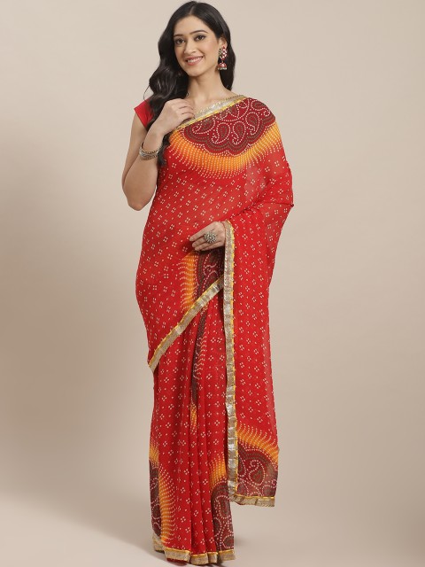 

KALINI Red & Off-White Bandhani Printed Saree