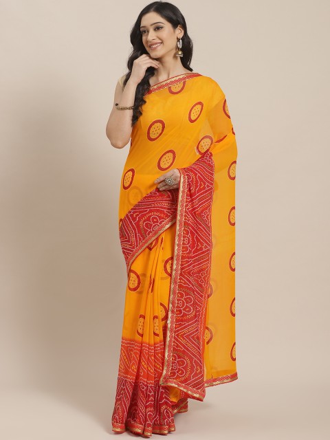 

KALINI Orange & Red Bandhani Printed Saree