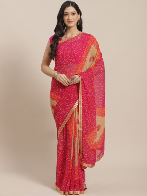 

KALINI Pink & Beige Bandhani Print Saree