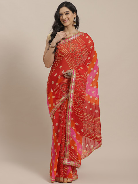 

KALINI Red & Pink Bandhani Printed Saree