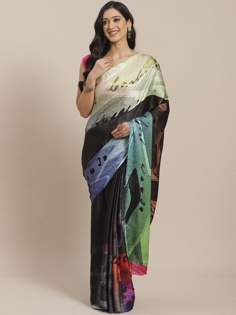 

Mitera Black & Green Satin Printed Saree