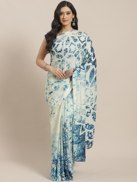 

Mitera Blue & Off-White Satin Printed Saree