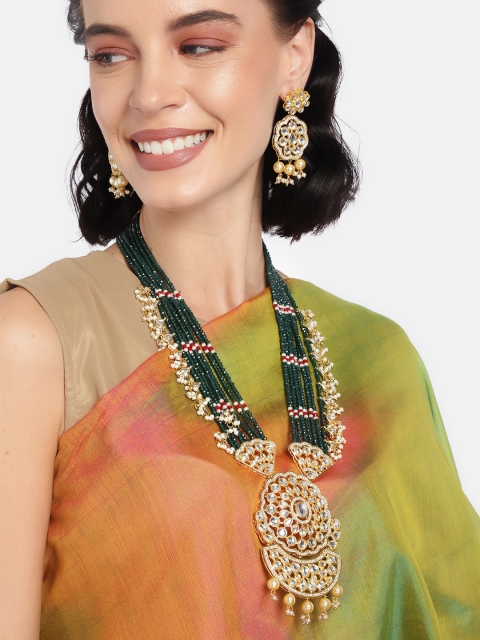 

LAIDA Women Gold-Plated & Green Layered Jewellery Set