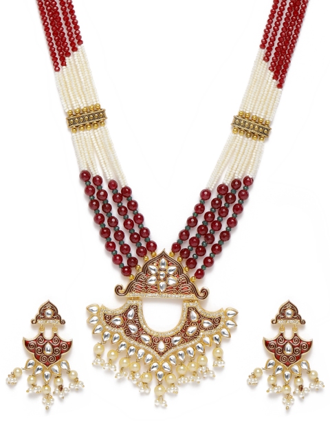 

LAIDA Women Gold-Plated & Maroon Layered Jewellery Set