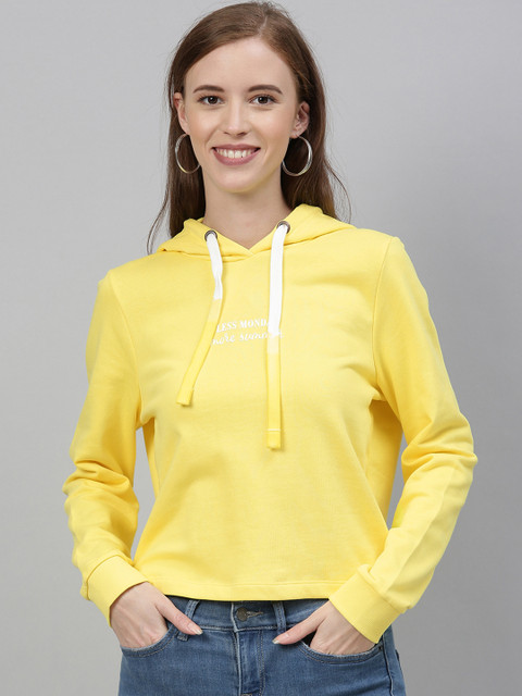 

Vero Moda Women Yellow Solid Hooded Sweatshirt