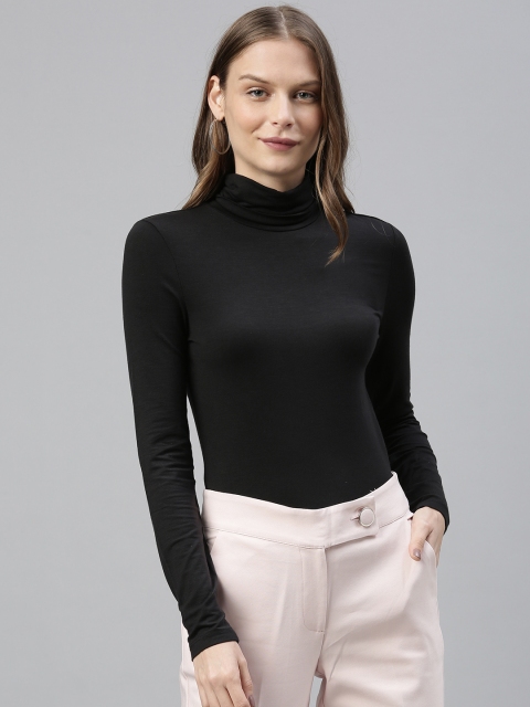 

Vero Moda Women Black Solid High Neck Regular Top