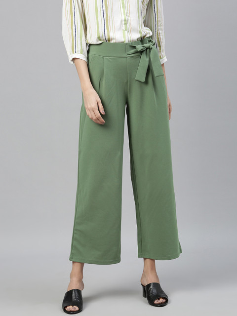 

Vero Moda Women Olive Green Regular Fit Solid Regular Trousers