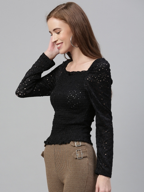 

Vero Moda Women Black Self Design Fitted Top
