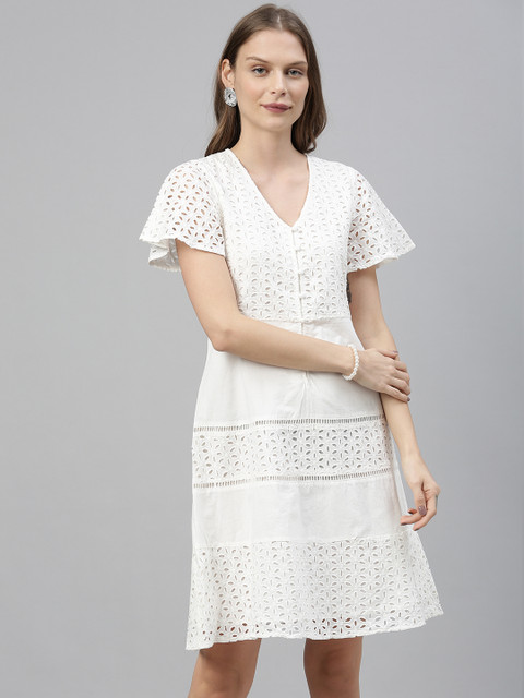 

Vero Moda Women White Solid Fit and Flare Dress
