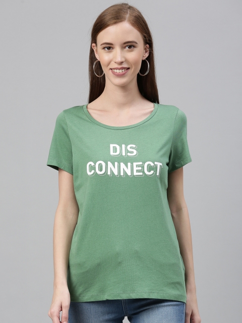 

Vero Moda Women Green Printed Round Neck T-shirt