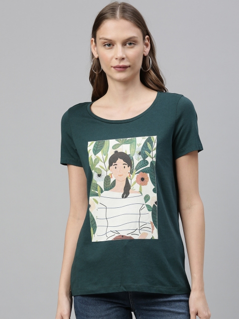 

Vero Moda Women Green Graphic Printed Round Neck T-shirt