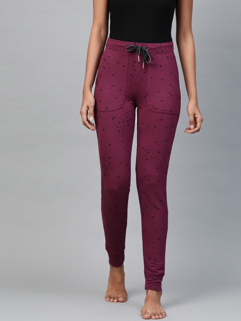 

Marks & Spencer Women Wine-Coloured & Black Printed Lounge Joggers, Burgundy