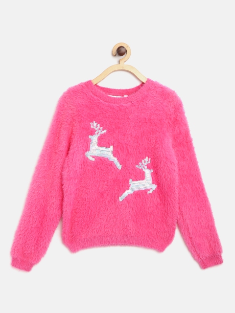 

Marks & Spencer Girls Pink Self Design Sequinned Fuzzy Pullover Sweater