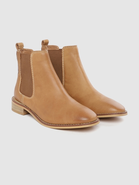 

Marks & Spencer Women Tan Brown Leather Solid Flat Boots