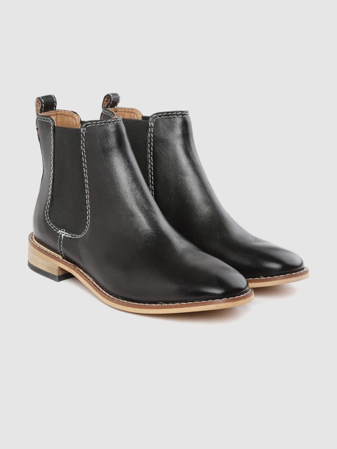 

Marks & Spencer Women Black Leather Solid Flat Boots