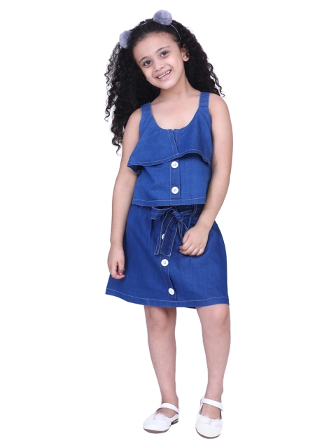 

ADIVA Girls Blue Solid Top with Skirt