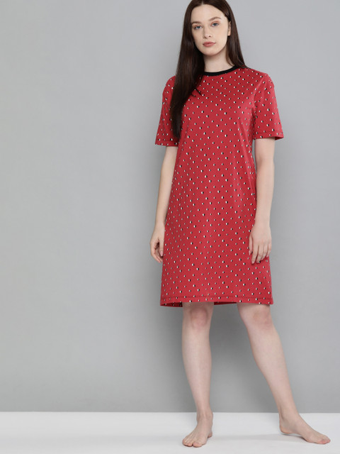 

Chemistry Red & White Heart Print Pure Cotton Sleep Shirt
