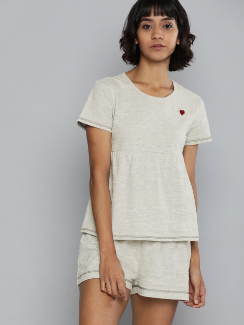 

Chemistry Women Off-White Self-Striped Night suit