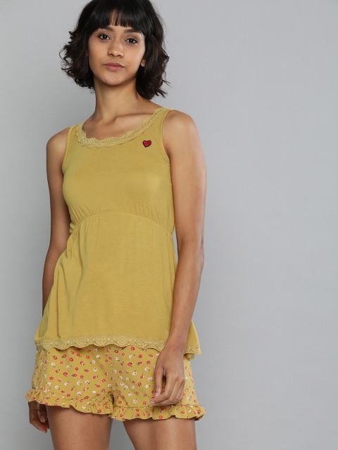 

Chemistry Women Mustard Yellow Solid Night suit