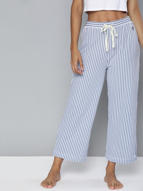 

Chemistry Women White & Blue Striped Lounge Pants