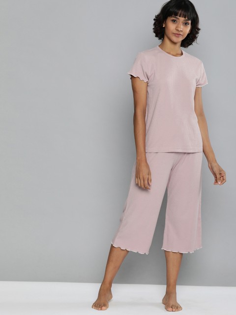 

Chemistry Women Pink Ribbed Night suit