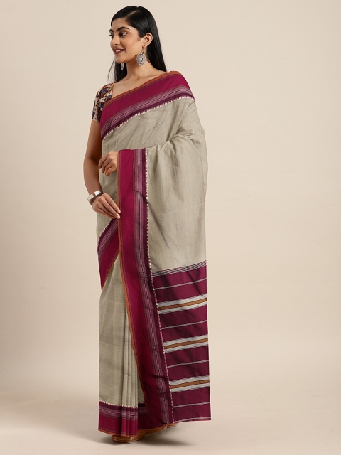 

aamna Grey & Maroon Polycotton Solid Narayan Peth Saree