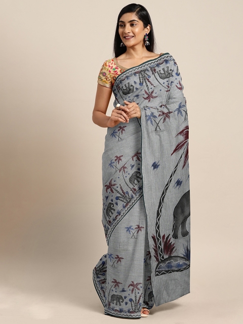 

aamna Grey Pure Cotton Printed Chettinad Saree