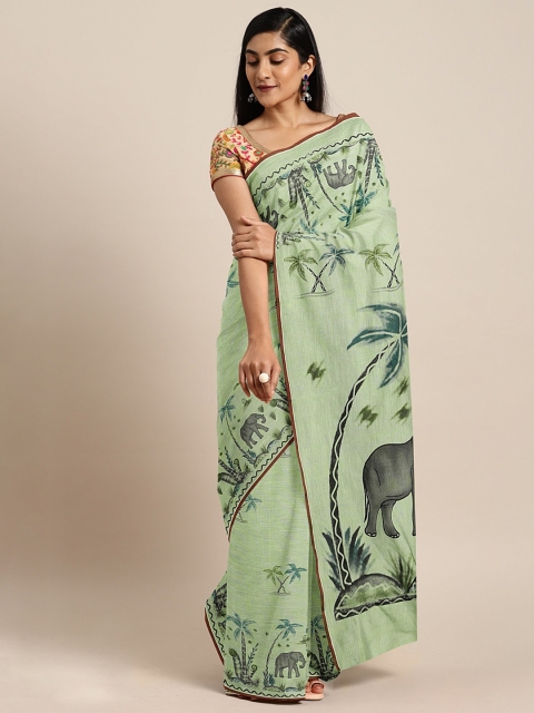 

aamna Green Pure Cotton Printed Chettinad Saree