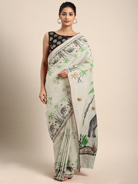 

aamna Beige Pure Cotton Printed Chettinad Saree