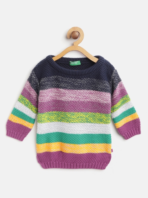 

United Colors of Benetton Girls Navy Blue & Purple Striped Pullover Sweater