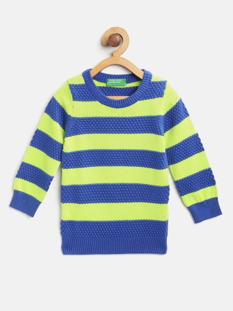 

United Colors of Benetton Boys Lime Green & Blue Striped Sweater