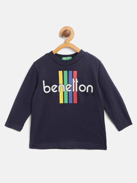 

United Colors of Benetton Boys Navy Blue Brand Logo Printed Round Neck T-shirt