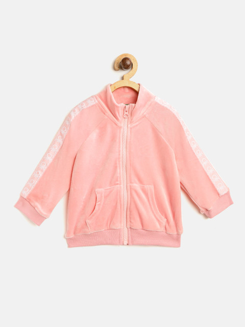 

United Colors of Benetton Girls Peach-Coloured Velour Solid Sweatshirt