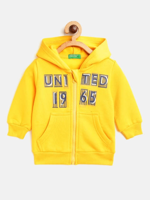 

United Colors of Benetton Boys Yellow & Navy Blue Printed Hooded Sweatshirt