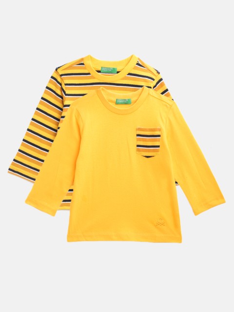

United Colors of Benetton Boys Pack Of 2 Mustard Yellow Round Neck T-shirts