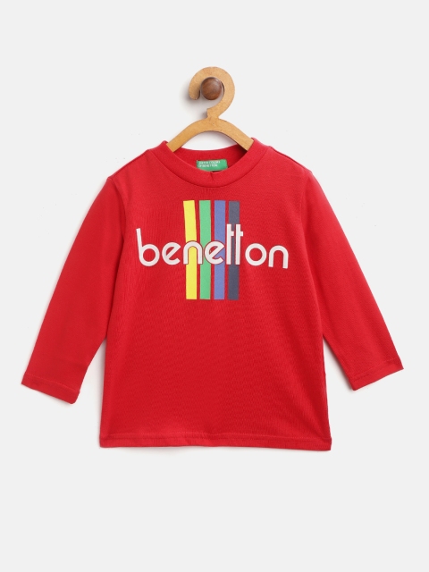 

United Colors of Benetton Boys Red Brand Logo Printed Round Neck T-shirt