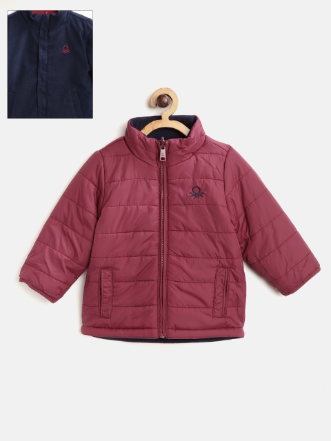 

United Colors of Benetton Kids Maroon & Navy Blue Solid Reversible Padded Jacket