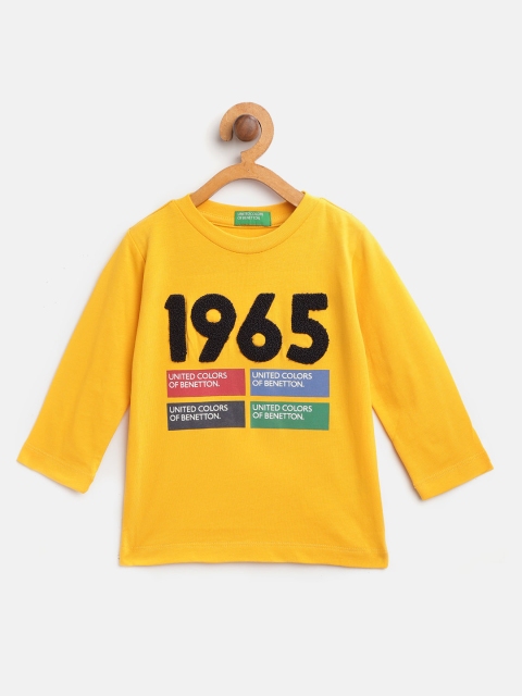 

United Colors of Benetton Boys Mustard Yellow Printed T-shirt With Applique Detail