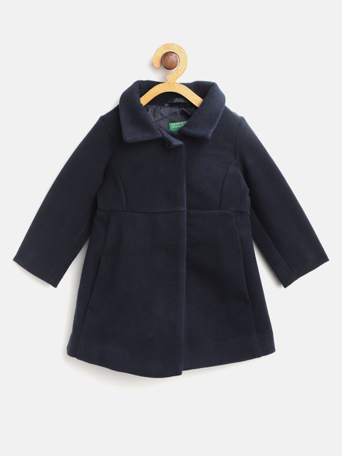 

United Colors of Benetton Girls Navy Blue Solid Overcoat