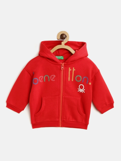 

United Colors of Benetton Girls Red Brand Logo Print Hooded Sweatshirt