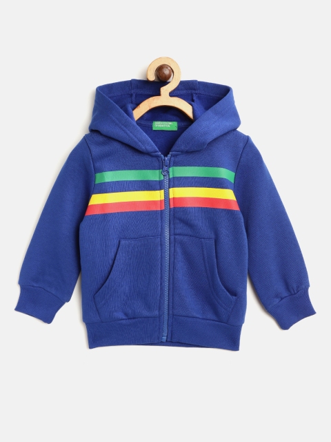

United Colors of Benetton Boys Blue & Yellow Solid Hooded Sweatshirt with Striped Detail