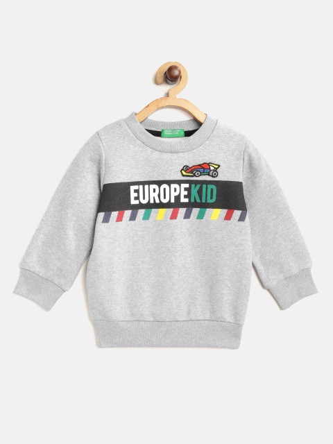 

United Colors of Benetton Boys Grey Melange & Black Printed Sweatshirt