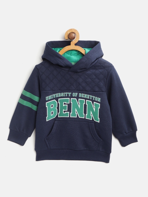 

United Colors of Benetton Boys Navy Blue & Green Printed Hooded Sweatshirt