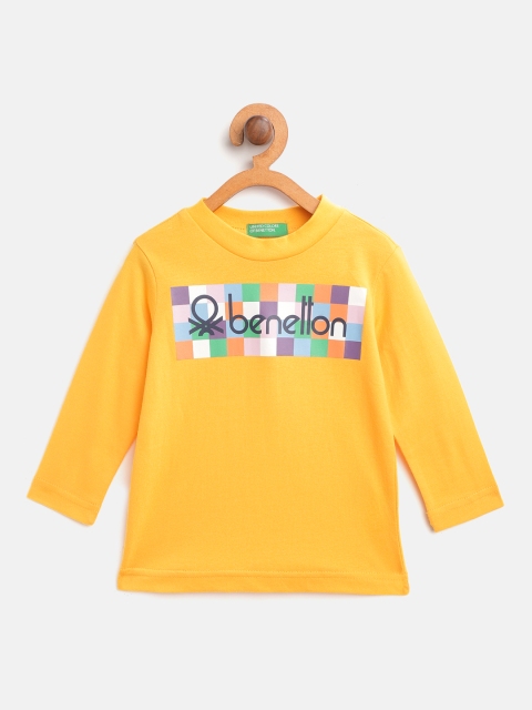 

United Colors of Benetton Boys Mustard Yelloe Brand Logo Printed Round Neck T-shirt